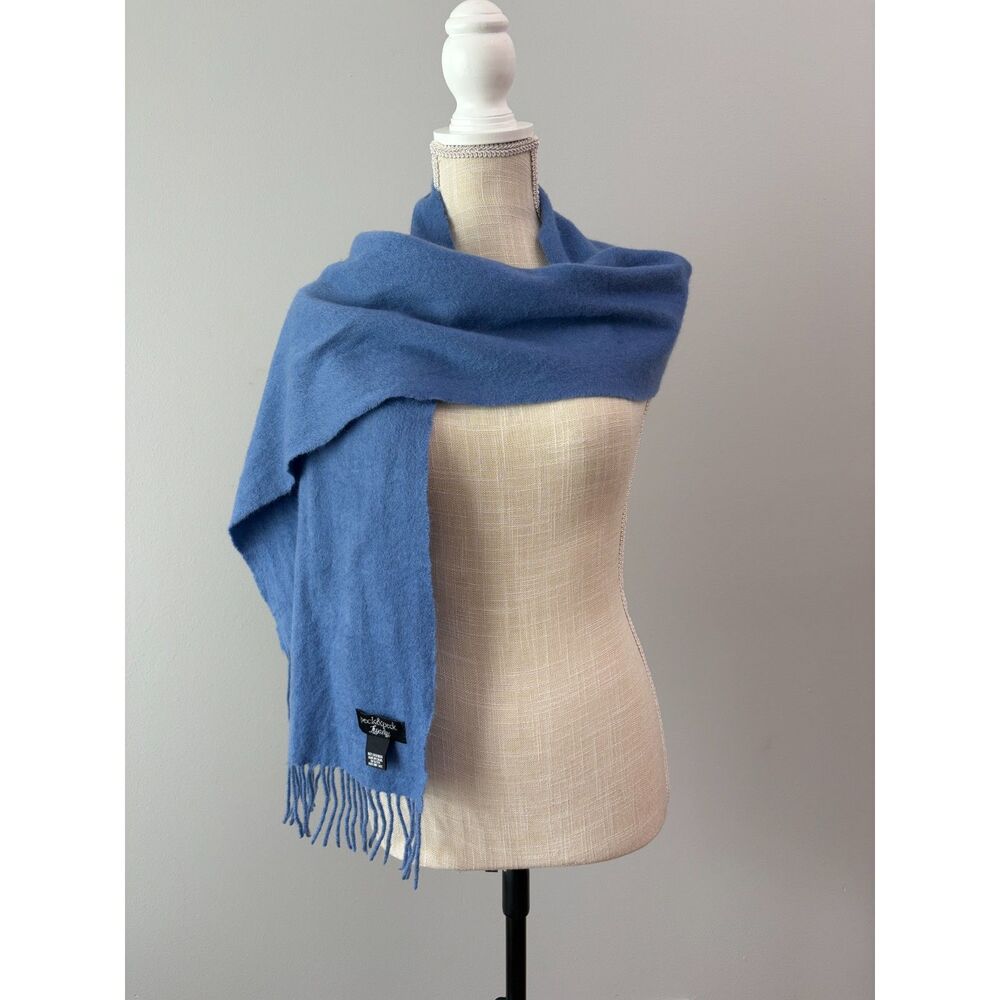 Peck & Peck Luxury 100% Cashmere Scarf Blue Fringe Quiet Luxury Classic Preppy